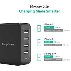 RAVPower USB Wall Charger 40W 8A 4-Port Multi-Port Travel Charger Charging Station, Compatible iPhone 11 Pro XS Max XR X, Ipad Pro Air Mini, Galaxy S9 S8 Note 8 Edge, Smartphone, Tablet and More