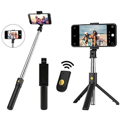 Selfie Stick Tripod- Bluetooth Wireless Remote Shutter Tripod, Mini Extendable Aluminum Cell Phone Stand, 270° Rotation Portable Monopod Compatible with iPhone and Android Smartphone