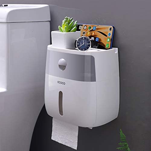 Luyy Self-Adhesive Toilet Paper Holder, Tissue Box Wall Mounted, Multifunction Bathroom Paper Holder, Waterproof Storage Box for Bathroom, Bedroom, Study Room and Kitchen Gray