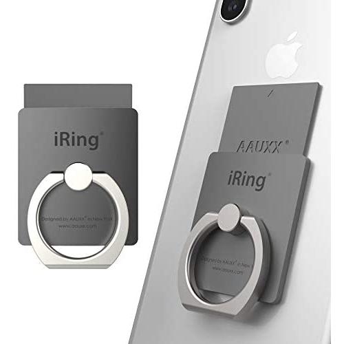 iRing Link-Detachable Plate for Wireless Charging, Include Hook Mount for Wall or Car Cradle. Original AAUXX Cell Phone Ring Grip Finger Holder Mobile Stand, Universally Compatible.(Grey)