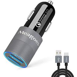Fast USB C Car Charger, Meagoes Qualcomm Quick Charge 3.0 Rapid Charging Adapter Compatible for Samsung Galaxy S10/S9/S8, Note 10/9/8, A70/50/20, LG Stylo 6/5/4/ThinQ, Moto G Power - 3.3ft Type C Cord