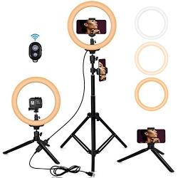 12" Selfie Ring Light with Tripod Stand Cell Phone Holder for Live Stream, 3 Modes 10 Brightness Levels Dimmable Desk Makeup Beauty LED Ringlight for Vlogs YouTube Selfie