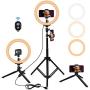 12" Selfie Ring Light with Tripod Stand Cell Phone Holder for Live Stream, 3 Modes 10 Brightness Levels Dimmable Desk Makeup Beauty LED Ringlight for Vlogs YouTube Selfie