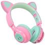 Riwbox Bluetooth Headphones, Riwbox CT-7 Cat Ear LED Light Up Wireless Foldable Headphones Over Ear with Microphone and Volume Control for iPhone/iPad/Smartphones/Laptop/PC/TV (Pink&Green)