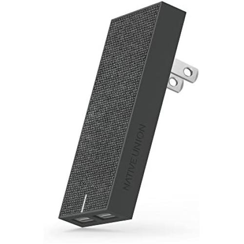 Native Union Smart Charger - Slim 2-Port Foldable USB-A Universal Wall Charger with Smart IC Technology - Quick Charging for iPhone, iPad, Smartphones and Tablets (Slate/Fabric)