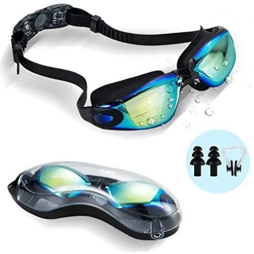 FMU Swim Goggles, Swimming Goggles No Leaking Anti Fog UV Protection Triathlon Swim Goggles with Nose Clips + Ear Plugs Free Protection Case for Adult Men Women Youth Kids Child FMU Swim Goggles, Swimming Goggles No Leaking Anti Fog UV Protection Triathlon Swim Goggles with Nose Clips + Ear Plugs Free Protection Case for Adult Men Women Youth Kids Child