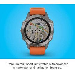 Garmin Fenix 6 Sapphire Titanium with Orange Band, Premium Multisport GPS Watch (010-02158-13) and Texel 10,000mAh Portable Battery Pack, Wall and Car Charger Bundle