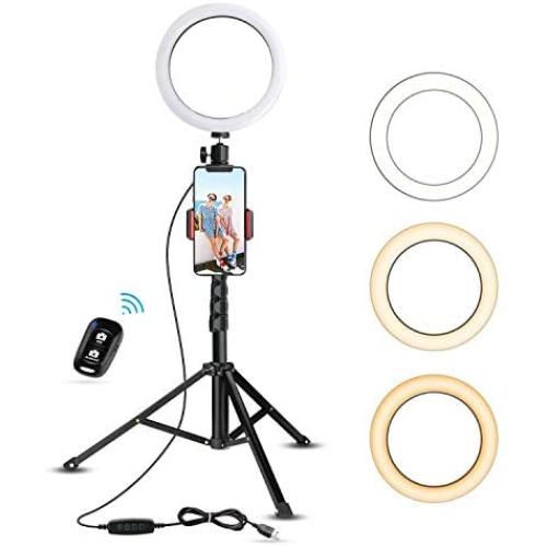 8" Selfie Ring Light with Tripod Stand & Cell Phone Holder for Live Stream/Makeup, UBeesize Mini Led Camera Ringlight for YouTube Video/Photography Compatible with iPhone Xs Max XR Android (Upgraded)