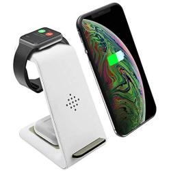 Wireless Charger Stand 3 in 1 Wireless Charging Station for Apple Watch 5/4/3/2/1 Airpods 2/ Pro Premium Qi-Certified Fast Cordless Charger for iPhone 11/Xs/X Max/XR/X/8/8Plus/Samsung S9/Note9-White