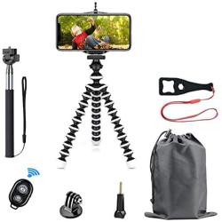 Phone Tripod Selfie Stick Kit, SmilePowo Flexible Tripod Stand Extensible Selfie Stick with Bluetooth Remote/Adapter/Clip for iPhone,Android Phones,GoPro Sports Action Camera,Small Digital Camera (M)