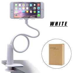 Universal Cell Phone Holder, Lazy Bracket Mobile Phone Stand, Flexible Gooseneck Long Arm Clip by AUXO-FUN (White)