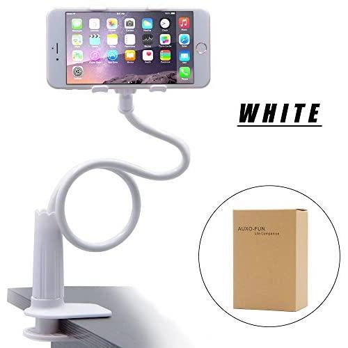 Universal Cell Phone Holder, Lazy Bracket Mobile Phone Stand, Flexible Gooseneck Long Arm Clip by AUXO-FUN (White)