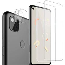 [4-Pack] FilmHoo 2 Pack Tempered Glass Screen Protector+2 Pack Camera Lens Protector for Google Pixel 4A,9H Hardness [Anti-Scratch][Bubble Free]