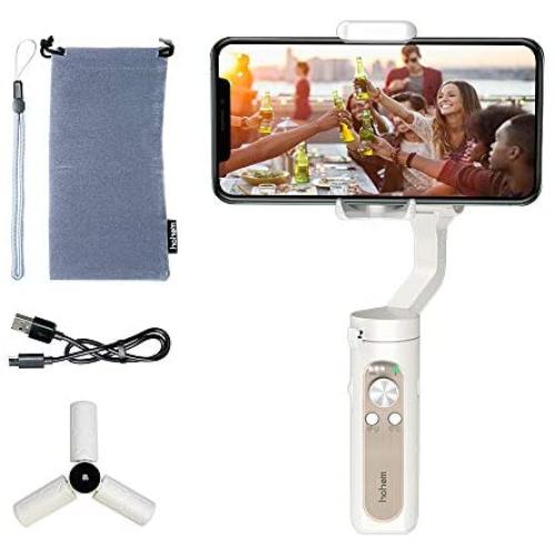 hohem 3-Axis Smartphone Gimbal Stabilizer for iPhone 11 Pro mAX/Xs Android, Foldbale Gimbal for Vlog Youtuber Live Video Recording, Face Tracking, Auto Inception Timelapse, iSteady X (White)