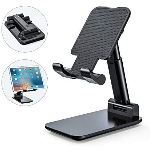 Elihome Cell Phone Stand, Foldable Portable iPad Stand Adjustable Phone Holder for Desk Sturdy Metal Desktop Stand Compatible with Smartphone iPad Tablet Kindle