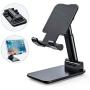 Elihome Cell Phone Stand, Foldable Portable iPad Stand Adjustable Phone Holder for Desk Sturdy Metal Desktop Stand Compatible with Smartphone iPad Tablet Kindle