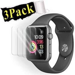 Luminira Compatible Watch 38mm Tempered Glass Screen Protector (Series 3 2 1) [9H Hardness] [Anti-Fingerprint] [Bubble Free] [Only Covers The Flat Area] Compatible Apple 38mm [3-Pack]