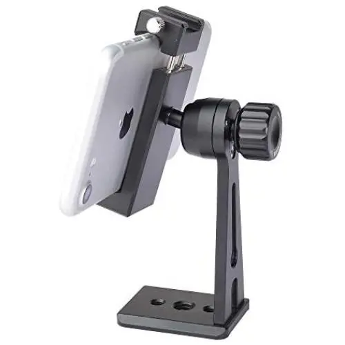 Phone Tripod Mount Adapter with Cold Shoe, Riqiorod Smartphone Tripod Holder Clip, Metal 360 degree Rotation Vertical Cell Phone Bracket Compatible with iPhone, Samsung Galaxy, Huawei, LG Google (C10)