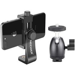 Neewer Cellphone Holder Clip Desktop Tripod Mount with Mini Ball Head Hot Shoe Adapter for 14-inch and 18-inch Ring Light and iPhone, Samsung, Huawei Smartphone Within 1.9-3.9 inches Width