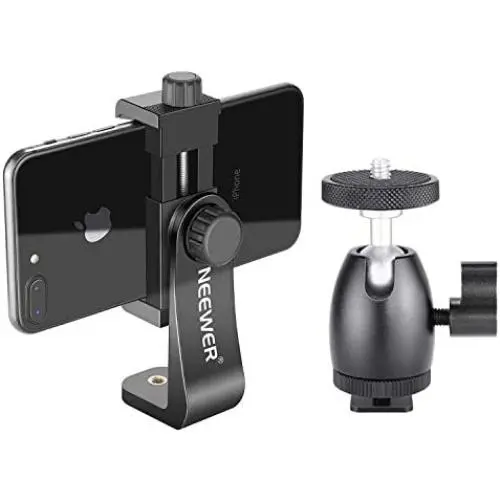 Neewer Cellphone Holder Clip Desktop Tripod Mount with Mini Ball Head Hot Shoe Adapter for 14-inch and 18-inch Ring Light and iPhone, Samsung, Huawei Smartphone Within 1.9-3.9 inches Width Neewer Cellphone Holder Clip Desktop Tripod Mount with Mini Ball Head Hot Shoe Adapter for 14-inch and 18-inch Ring Light and iPhone, Samsung, Huawei Smartphone Within 1.9-3.9 inches Width