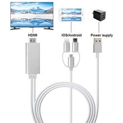 ZFKJERS 3 in 1 Phone to HDMI Cable, Mirroring Cellphone Screen to TV/Projector/Monitor Adapter, 1080P Resolution for iOS and Android Devices (Silver)