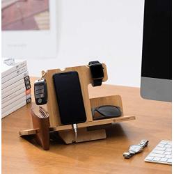 JackCubeDesign iPhone & Apple Watch Charging Dock Stand Made of Bamboo That Charges Multiple Devices and Hold Smartphones, Wallets, and Glasses - :MK242A