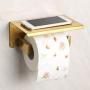 Alise GYT5000-G Toilet Paper Holder Tissue Holders Paper Storage with Mobile Phone Storage Shelf,Self-Adhesive or Wall Drilling,SUS304 Stainless Steel Brushed Golden Finish