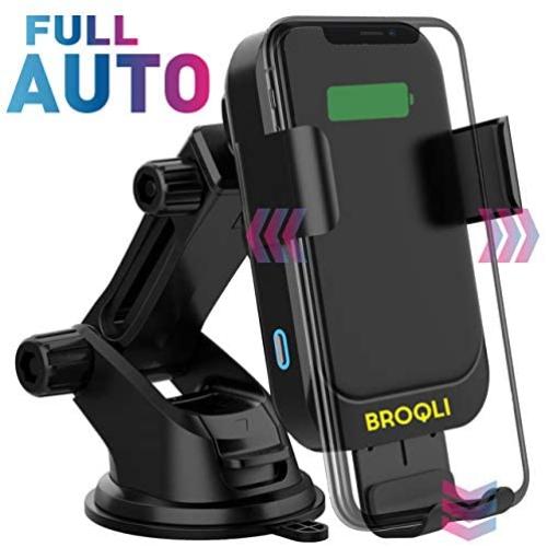BROQLI Fast Wireless Car Charger Mount Kit, One Touch Automatic Clamping Qi Cell Phone 10W Power Charging Air Vent Dashboard Holder iPhone X/Xs Max/XR/8/8+,Galaxy S10/S10+/S9/S9+/S8/S8+ (HIMAN Black)