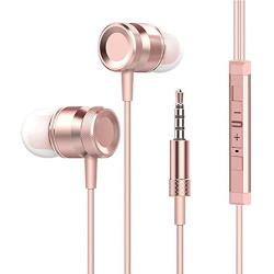 Wired Headphone Metal Earbuds by Amasing Noise Cancelling Stereo Heave Bass Earphones with Micphone Mic with Volume Control，in Ear Headphones Magnetic Design for iPhone 5 6 Pink Samsung M9