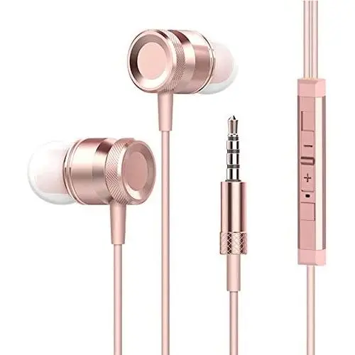 Wired Headphone Metal Earbuds by Amasing Noise Cancelling Stereo Heave Bass Earphones with Micphone Mic with Volume Control，in Ear Headphones Magnetic Design for iPhone 5 6 Pink Samsung M9