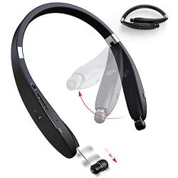 Bluetooth Headphones Wireless Neckband Headset - Sweatproof Foldable Earphones with Mic, Retractable Earbud and 16 Hours Play Time for iPhone Android Cellphone Tablets TV