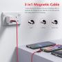 Melonboy Magnetic Charging Cable(2 Pack, 3.3ft/6.6ft), Soft & Tangle-Free Liquid Silicone Cable, 3 in 1 Magnetic Phone Charger Cable Compatible with Type-C, Micro USB and iProduct Devices - Red
