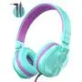 PeohZarr On-Ear Headphones with Microphone, Lightweight Folding Stereo Bass Headphones with 1.5M Tangle Free Cord, Portable Wired Headphones for Smartphone Tablet Laptop Computer MP3/4-Green