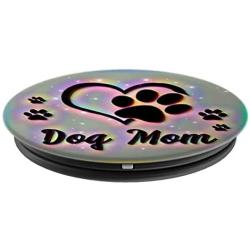 Dog Mom Gift Cute Dog Paw Print Heart Black Rainbow PopSockets Grip and Stand for Phones and Tablets