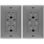 TOPGREENER 3.1A USB Wall Outlet Charger, 15A Tamper-Resistant Receptacles, Compatible with iPhone XS/MAX/XR/X/8, Samsung Galaxy S10/S9/S8, LG, HTC, TU2153A-GY-2PCS, Gray, 2 Pack