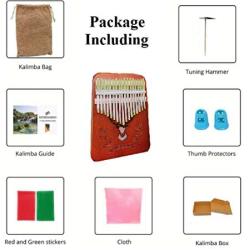 Kalimba Thumb Piano 17 Keys Portable Mbira Mahogany Piano Wood Body -Gifts for Kids and Adults withTuning Hammer and Study Instruction (Solid Mahogany Wood)