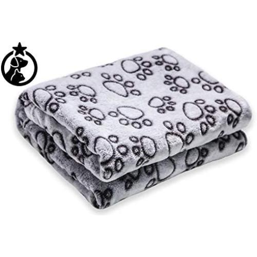 Fluffy Fleece Dog Blanket, Soft and Cozy Pet Throw with Paws Print for Dogs & Cats, Machine Washable Premium Non Shedding, Senior Gray Fleece