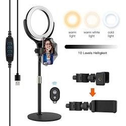 LED Ring Light with Adjustable Phone Holder & Stable Disc Base, Yoozon Dimmable 3000~6500K Ring Light Kit with 3 Light Modes & 10 Brightness Levels for Live Streaming/YouTube Video/Makeup/Selfie