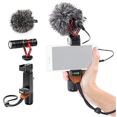 BOYA by-MM1 Cardioid Shotgun Microphone with SK-PSC1 SmartGrip Selfie Stand Mount for iPhone X 8 7 7 Plus Samsung Android Smarthone DSLR Camera Computer Tripod Vlog Facebook Livestream YouTube Video