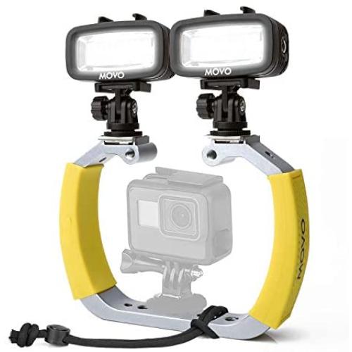 Movo Diving Rig Bundle with 2 Waterproof LED Lights - Compatible with GoPro HERO3, HERO4, HERO5, HERO6, HERO7, HERO8, Max, Session, and Waterproof Action Cam - Scuba Accessories for Underwater Camera