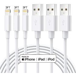 MFi Certified iPhone Charger Cable - Novtech 3Pack 3FT Lightning Cable - iPhone USB Charging Cable for iPhone 11 Pro XR Xs Max X 8 Plus 7 Plus 6S Plus 6 Plus 5S 5C 5 SE iPod iPad Air Pro - White