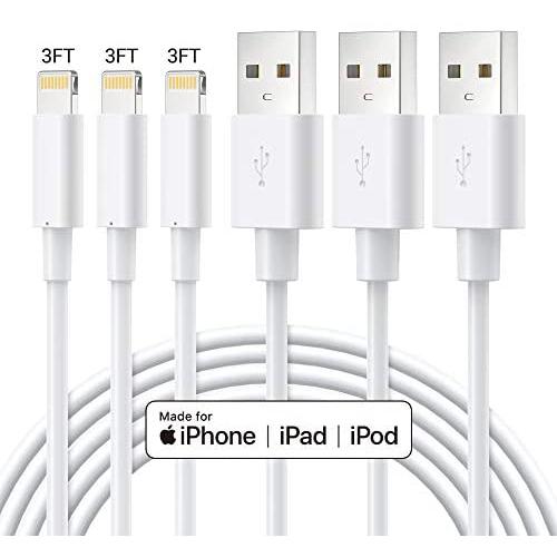 MFi Certified iPhone Charger Cable - Novtech 3Pack 3FT Lightning Cable - iPhone USB Charging Cable for iPhone 11 Pro XR Xs Max X 8 Plus 7 Plus 6S Plus 6 Plus 5S 5C 5 SE iPod iPad Air Pro - White