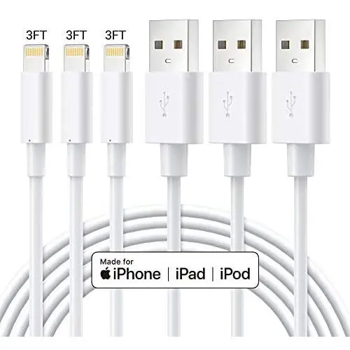 MFi Certified iPhone Charger Cable - Novtech 3Pack 3FT Lightning Cable - iPhone USB Charging Cable for iPhone 11 Pro XR Xs Max X 8 Plus 7 Plus 6S Plus 6 Plus 5S 5C 5 SE iPod iPad Air Pro - White MFi Certified iPhone Charger Cable - Novtech 3Pack 3FT Lightning Cable - iPhone USB Charging Cable for iPhone 11 Pro XR Xs Max X 8 Plus 7 Plus 6S Plus 6 Plus 5S 5C 5 SE iPod iPad Air Pro - White