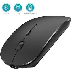 Bluetooth Wireless Mouse, Dual Mode Slim Rechargeable Wireless Mouse Silent Cordless Mouse with Bluetooth 4.0 and 2.4G Wireless, Compatible with Laptop, PC, Windows Mac Android OS Tablet (Black)