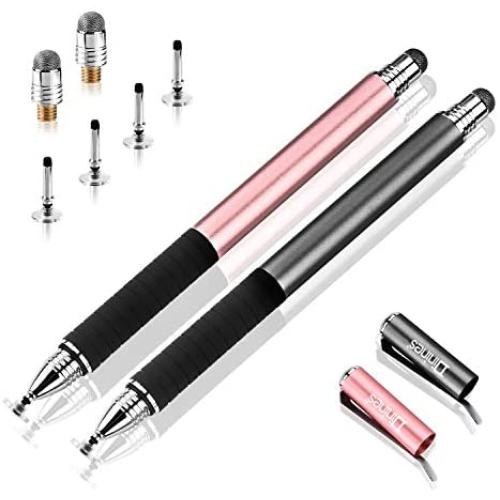 Capacitive Stylus Pen-Dinines Fine Point Stylus Touch Screen Pens for All Capacitive Cell Phones, Tablets, Laptops Bundle with 6 Replacement Tips (2 Pcs, Black/Rose Gold)