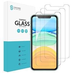 Syncwire Screen Protector for iPhone 11, iPhone XR (3-Pack), Anti-Fingerprint Tempered Glass Screen Protector (9H Hardness, 6X Stronger, Installation Frame, Bubble Free) [Not Edge to Edge]