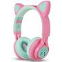 Riwbox Bluetooth Headphones, Riwbox CT-7 Cat Ear LED Light Up Wireless Foldable Headphones Over Ear with Microphone and Volume Control for iPhone/iPad/Smartphones/Laptop/PC/TV (Pink&Green)