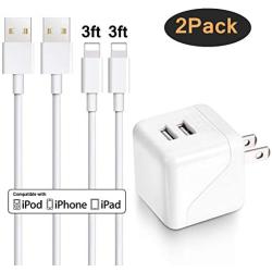 iPhone Wall Charger, Sundix Dual Port Wall Charger Power Adapter with 2 Pack 3FT iPhone Charger Charging Cord Compatible with iPhone X 8 8Plus 7 7Plus SE 6sPlus 6s 6 5s, iPad and More (white)