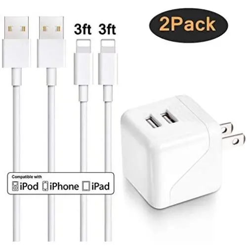 iPhone Wall Charger, Sundix Dual Port Wall Charger Power Adapter with 2 Pack 3FT iPhone Charger Charging Cord Compatible with iPhone X 8 8Plus 7 7Plus SE 6sPlus 6s 6 5s, iPad and More (white) iPhone Wall Charger, Sundix Dual Port Wall Charger Power Adapter with 2 Pack 3FT iPhone Charger Charging Cord Compatible with iPhone X 8 8Plus 7 7Plus SE 6sPlus 6s 6 5s, iPad and More (white)