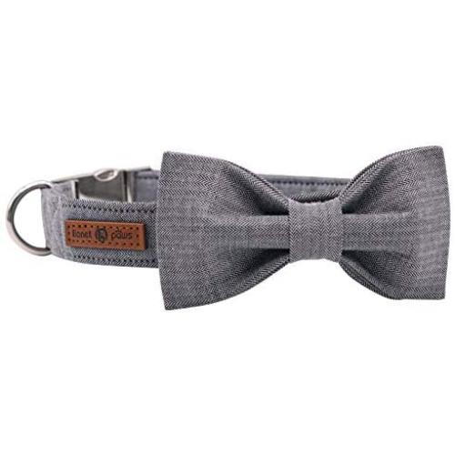 Lionet Paws Dog Collar with Bowtie, Durable Adjustable and Comfortable Cotton Collar for Dogs and Cats
